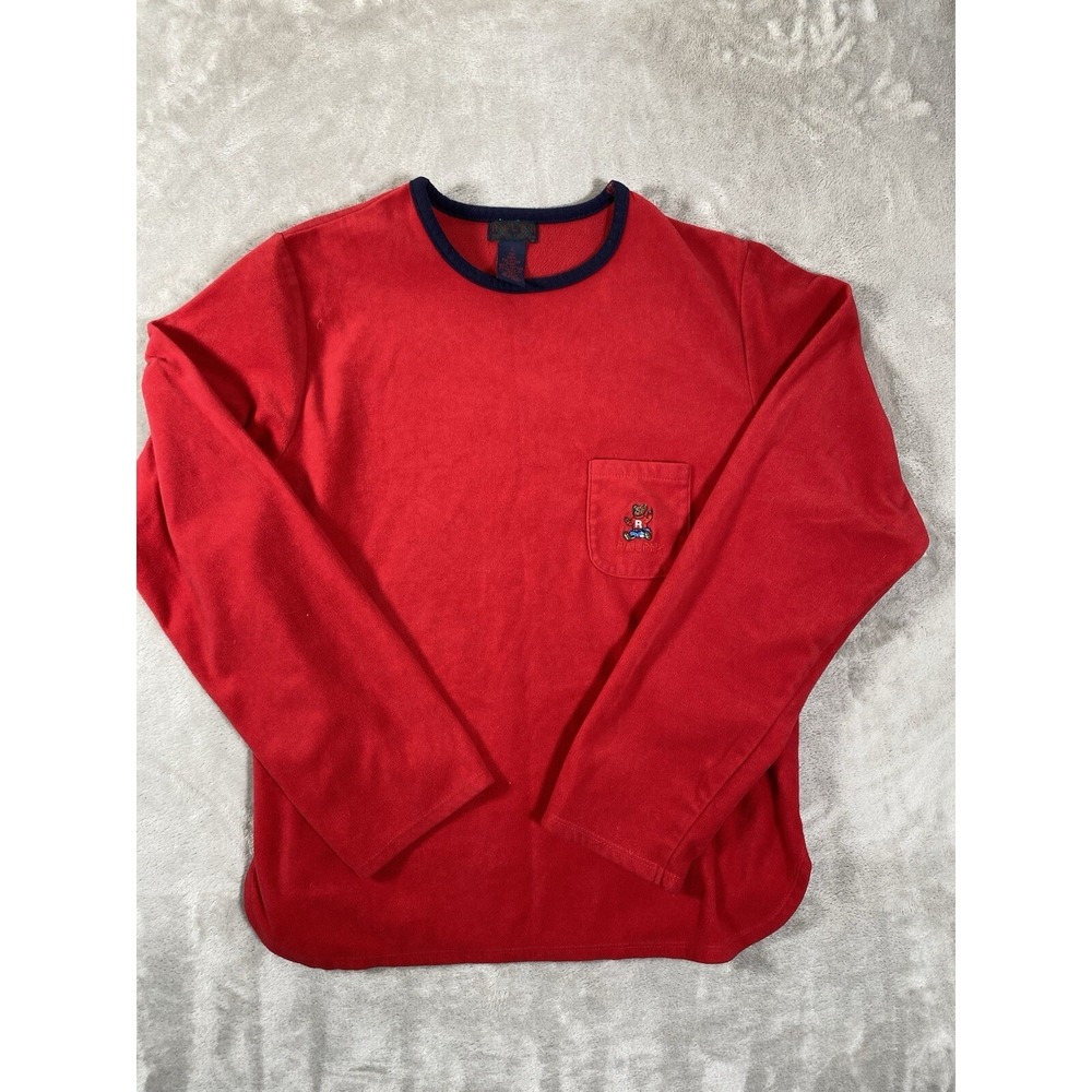 Ralph Ralph Lauren Women's Size S Red Long Sleeve Pajama Top Bear Pocket